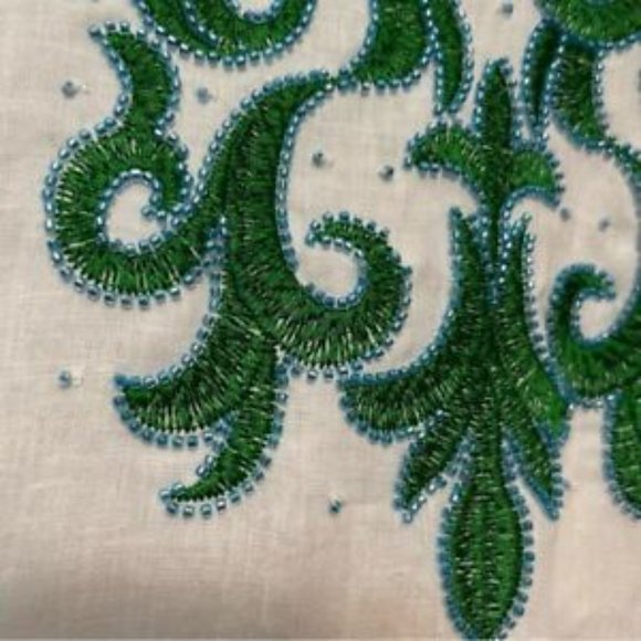 Chico’s Womens embellished tunic green Linen Blend Beaded Blouse Top - Picture 5 of 5